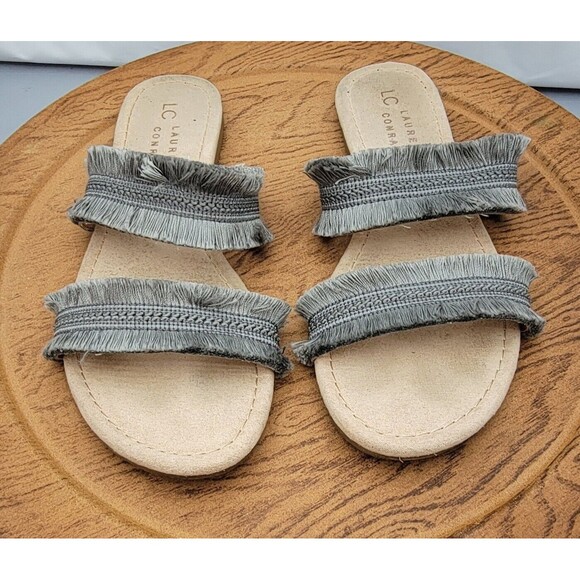 Lauren Conrad Women's Size 8-9 Medium Gray Two Strap Fringy Sandals - Picture 8 of 13
